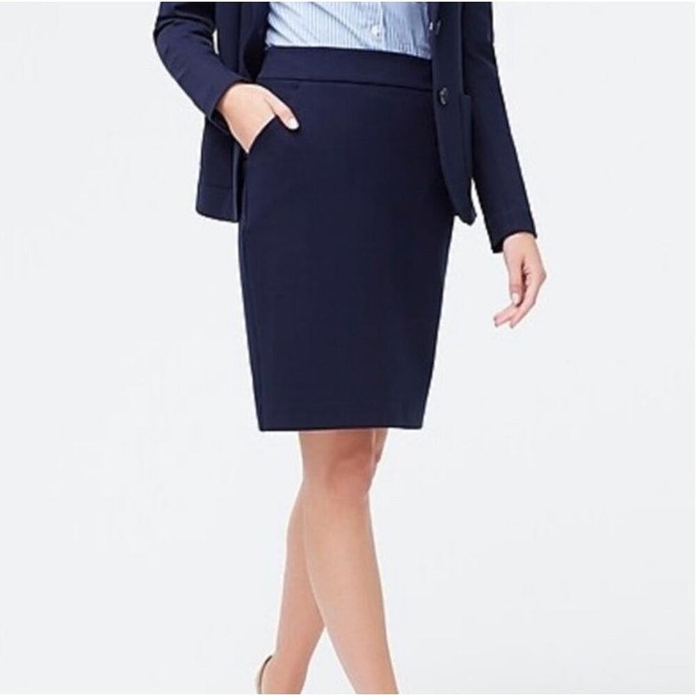 J.Crew Pencil Skirt WMNS 8P Navy Stretch Cotton Knee Length Minimalist Workwear